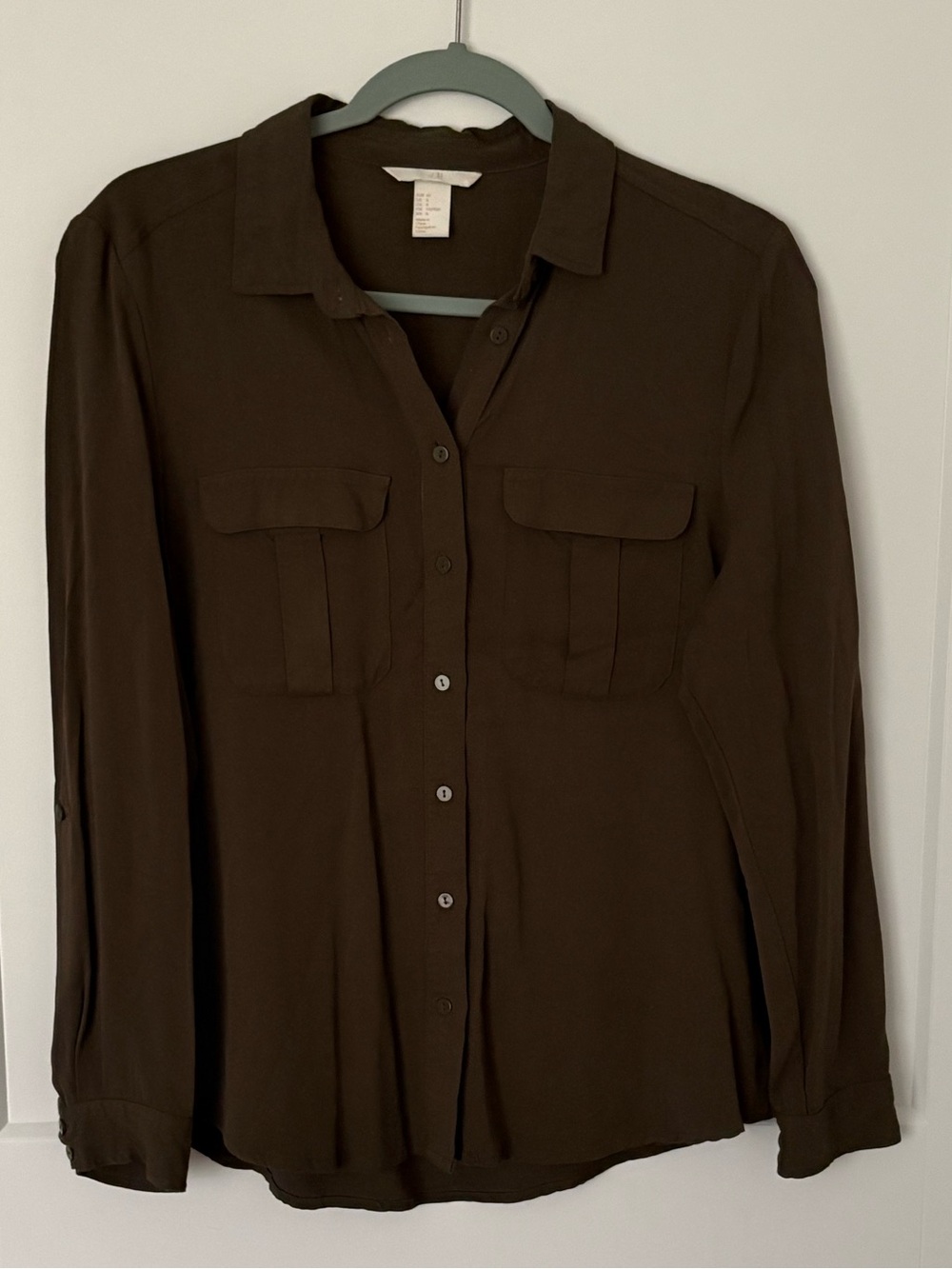 H&M Olive Utility Button-Down Blouse - Size 8